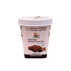 realfitness chocolate peanut butter crunchy 510g  25 protein  made with roasted peanuts chocolate paste brown sugar amp sea salt  plant based protein crunchy 510g