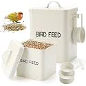 Reallnaive 2 Pcs Metal Bird Seed Container with Scoop,White