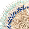 Reallnaive 300 Pcs Pearl Cocktail Picks 4.7Inch, 0.3" Bead, White,Blue