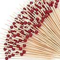 Reallnaive 300 Pcs Pearl Cocktail Picks 4.7Inch, 0.3" Bead, Burgundy Red