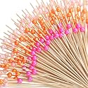 Reallnaive 300 Pcs Pearl Cocktail Picks 4.7Inch, 0.3" Bead, Pink Orange