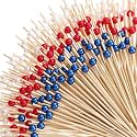 Reallnaive 600 Pcs Pearl Cocktail Picks 4.7Inch, 0.3" Bead, Red White Blue