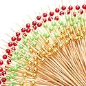 Reallnaive 600 Pcs Pearl Cocktail Picks 4.7Inch, 0.3" Bead, Christmas Color