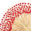 Reallnaive 600 Pcs Pearl Cocktail Picks 4.7Inch, 0.3" Bead, Red