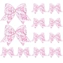 Realspring 12 Pcs 6.3 in Chinoiserie Pink Floral Christmas Bows Ornaments