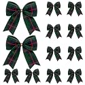 Realspring 12 Pcs 6.3 in Vintage Green Plaid Christmas Bows Ornaments