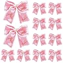 Realspring 12 Pcs Pink Christmas Bows Ornaments 6.3 Inch Large Christmas Tree Wreath Bows Ribbons Craft for Xmas Garland Wrapping Holiday Party Decor Supplies