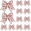 Realspring 12pcs 6.3in Red Santa Toile De Jouy Christmas Vintage French Bow
