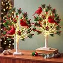 Realspring 2 Pcs 24" Christmas Lighted Cardinals Berry Trees