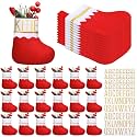 Realspring 36 Pcs 7.5 Inch Christmas Stockings Bulk Red with 15 Sheets Self Adhesive Letters Stickers Kit Felt Mini Christmas Stockings Xmas Tree Hanging Ornaments for Holiday DIY Craft Stocking Bags