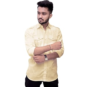 REBANTA Mens Casual Shirt Plain Double Pocket