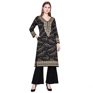REBECCA Womens Winter Woolen Kurti Jacquard Straight