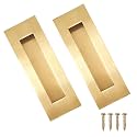 Recessed Finger Flush Pulls，Pocket Door Handles，for Sliding Barn Doors Handle, Bifold Doors Stainless Steel Rectangular Door Pulls Hardware (Gold, 7 Inch - 2p)