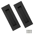 Recessed Finger Flush Pulls，Pocket Door Handles，for Sliding Barn Doors Handle, Bifold Doors Stainless Steel Rectangular Door Pulls Hardware (Black, 6 Inch - 2p)