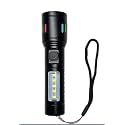 Rechargeable Aluminum Alloy Flashlight - Black | with Three Level Lights Adjustments | Durable and Waterproof Torch Light for Camping, Hiking and Outdoors | Compact &amp; Portable LED Torch