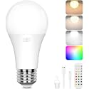 Yochoice Rechargeable Battery Operated Wireless Puck A19 Light Bulb with Remote Control 1 Packs, Dimmable Detachable LED Bulb with 15 Colors Selectable 3 Timer, for Wall Sconce, Non Hardwired