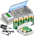 Rechargeable C Batteries with Charger, 6-Pack C Cell Batteries 1.2V NiMH 5000mAh, Universal Battery Charger for C, D, 9V, AA, AAA | Discharge Function | 3 Storage Boxes & Car Charging Cable