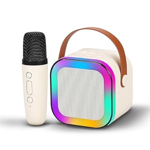 cerlink rechargeable karaoke mic with speaker for singing  wireless mini portable bluetooth speaker with microphone amp led lights  cute birthday gift for kids musical toys for boys girls and adults