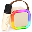 Rechargeable Karaoke Microphone with Portable Bluetooth Speaker, Wireless Singing Mic with RGB Lights, Built-in Speaker and Carry Handle for Music, Parties and Entertainment