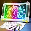 Rechargeable LED Drawing Board, 15 Inch Lumiboard 9-Color Light Modes Neon Art Light Up Writing Tablet Tracing Pad for Kids, Sketching Gift Toy for Teens, 5 Markers, 10 Tracing Sheets