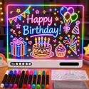 Rechargeable LED Drawing Board for Kids, 16 Inch Light Up Dry Erase Board with 12 Markers, 7 Colors & 10 Modes, Glow Doodle Board with Tracing Book & Stand, Gifts for Girls Boys Ages 4-8