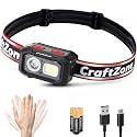 Rechargeable LED Headlamp w/Reflective Headband, 500LM USB-C Waterproof, Motion & Dimming, 4 Modes & Memory, Li-ion/AAA Dual Power, Magnetic 60° Mount for Camp Hike Work