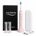 Rechargeable Sonic Toothbrush for Adults with USB Charging Base, Soft Bristles, 5 Cleaning Modes, 3 Intensity Levels, 60-Day Battery Life, IPX7 Waterproof, Pink