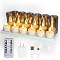 FPOO Rechargeable Tea Lights Candles for Tables, Charging Base, 12 Pack