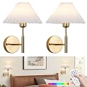 Rechargeable Wall sconces Set of Two,Battery Operated Wall sconce with Remote Control,Wireless Wall lights Dimmable,15 Color Changing,Gold Battery Wall Lamp no wiring for Bedroom Living Room Hallway