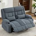 Recliner Loveseat with Cup Holders for Living Room, Manual Oversized Recliner with Ergonomic Side Pocket, Soft Fabric, Grey, Modern Design (Blue)