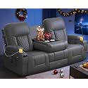Loveseat Recliner Sofa with Flip Backrest Design, 3 Seat Reclining Couch with Drawer, Pocket, USB Ports &amp; Phone Holders, Wall Hugger RV Sofa Recliner Couch for Home Theater Seating