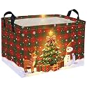 Rectangle Christmas Baskets Snowmen Basket Cute Storage Bin Gift Basket(Red-checkered Christmas)