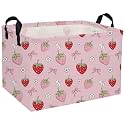 Rectangle Strawberry Baskets Pink Basket Cute Storage Bin for Room Decor Gift Basket(Bow strawberry)