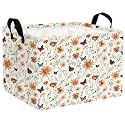 Rectangular Cute Flower Gift Basket Collapsible Fall Floral Storage Bin Boho Wildflower Baby Girl Nursery Room Decor (Orange Wild Flower Butterfly)