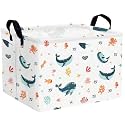 Rectangular Fish Gifts Basket Collapsible Kids Storage Bin Ocean Themed Baby Stuff Nursery Room Decor (Adorable Whale)