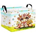 Rectangular Highland Cow Gifts Basket Collapsible Baby Stuff Storage Box Bins Nursery Western Room Bedroom Decor (Bow Highland Cow)