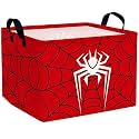 Rectangular Kids Basket Collapsible Boy Toy Storage Bin Nursery Room Decor (White Spider Red Web)
