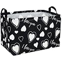 Rectangular Kids Baskets,Heart Storage Basket Organizer.Cute Storage Bin with Handles. Kids Basket,Girls Room Decor,Toys Box,Books Baskets.(Black love)