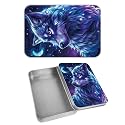 Rectangular Metal Tin Box with Removable Lid, Star Wolf Decorative Printed Metal Storage Container for Cash Ticket Credit Card Check 3.46 x 2.36 x 0.7 inch– Single Pack