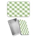 Rectangular Metal Tin Box with Removable Lid, Green Check Decorative Printed Metal Storage Container for Jewelry Pen Eraser Pill Candy Craft 4.9 x 3.54 x 1.57 inch– Single Pack