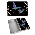 Rectangular Metal Tin Box with Removable Lid, Hummingbird Sakura Decorative Printed Metal Storage Container for Cash Ticket Credit Card Check 3.46 x 2.36 x 0.7 inch– Single Pack