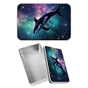 Rectangular Metal Tin Box with Removable Lid, Whales Galaxy Decorative Printed Metal Storage Container for Jewelry Pen Eraser Pill Candy Craft 4.9 x 3.54 x 1.57 inch– Single Pack
