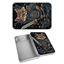 Rectangular Metal Tin Box with Removable Lid, Fox Samurai Decorative Printed Metal Storage Container for Cash Ticket Credit Card Check 3.46 x 2.36 x 0.7 inch– Single Pack