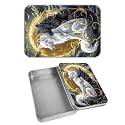 Rectangular Metal Tin Box with Removable Lid, Night Wolf Decorative Printed Metal Storage Container for Cards, Diaries, Home Organization 4.53 x 3.35 x 0.86 inch– Single Pack