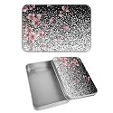 Rectangular Metal Tin Box with Removable Lid, Glitter Sakura Decorative Printed Metal Storage Container for Cash Ticket Credit Card Check 3.46 x 2.36 x 0.7 inch– Single Pack