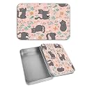 Rectangular Metal Tin Box with Removable Lid, Cat Flower Decorative Printed Metal Storage Container for Cards, Diaries, Home Organization 4.53 x 3.35 x 0.86 inch– Single Pack