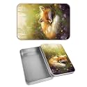 Rectangular Metal Tin Box with Removable Lid, Fox Sleep Decorative Printed Metal Storage Container for Cash Ticket Credit Card Check 3.46 x 2.36 x 0.7 inch– Single Pack