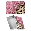 Rectangular Metal Tin Box with Removable Lid, Pink Glitter Decorative Printed Metal Storage Container for Sweets Jewelry Tea Candies Cakes 7 x 4.33 x 2.17 inch– Single Pack