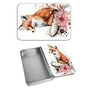 Rectangular Metal Tin Box with Removable Lid, Fox Florals Decorative Printed Metal Storage Container for Cards, Diaries, Home Organization 4.53 x 3.35 x 0.86 inch– Single Pack