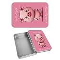 Rectangular Metal Tin Box with Removable Lid, Love Pig Decorative Printed Metal Storage Container for Cards, Diaries, Home Organization 4.53 x 3.35 x 0.86 inch– Single Pack